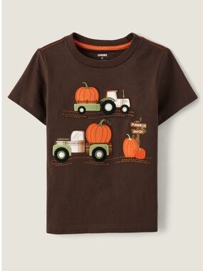 Boys Embroidered Pumpkin Tractor Top - Autumn Adventures - Brown